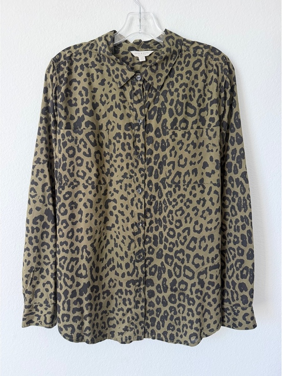 Lucky Brand Tops - Lucky Brand Long Sleeve Button Front Olive Green/Black Animal Print Shirt Size L
